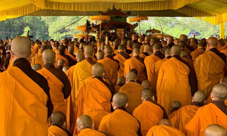 Buddhist monks take part in the funeral of Thich Nhat Hanh