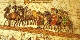 The Silk Road people and horses walking